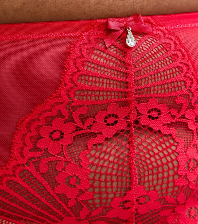 New Look Women's Plus Size Red Floral Lace Panel Mesh Thong Curves New Look - 3