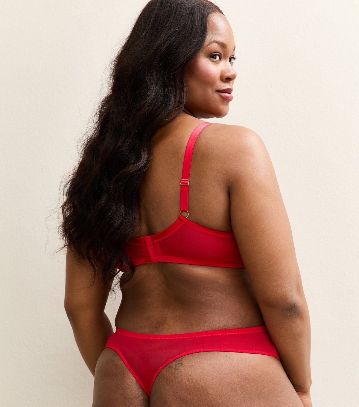 New Look Women's Plus Size Red Floral Lace Panel Mesh Thong Curves New Look - 4