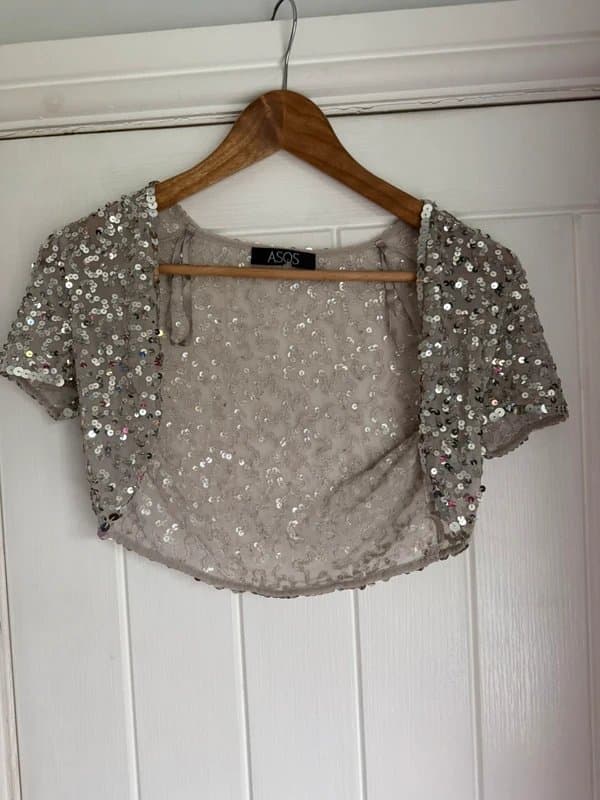 ASOS Vintage ASOS Silver Sequin Bolero Shrug Size 8 Y2K Crop Cardigan Old Label