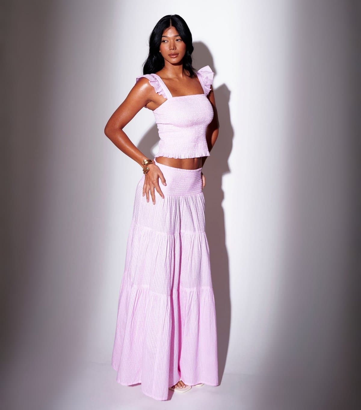 South Beach Women's Light Pink Shirred Waist Maxi Skirt South Beach New Look