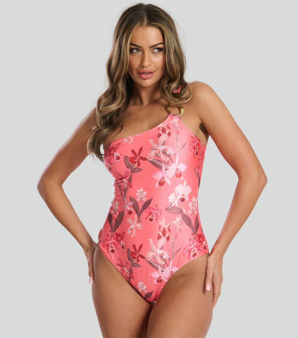 South Beach Women's Red Floral Print One-Shoulder Swimsuit South Beach New Look