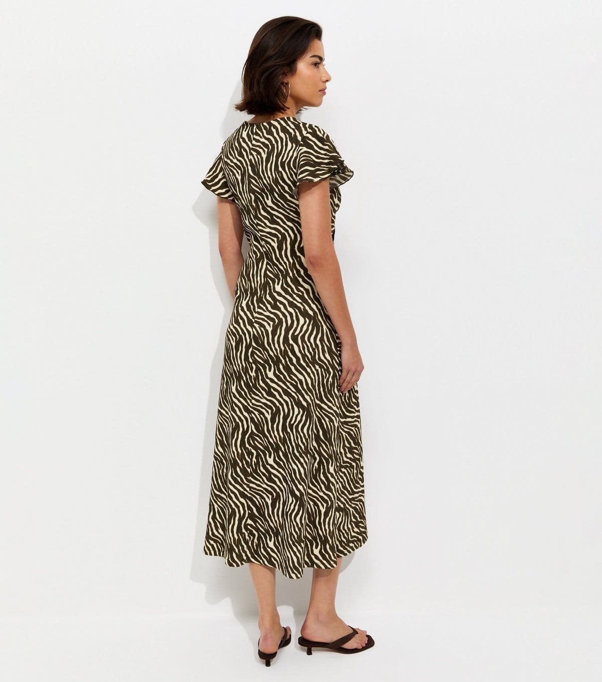 New Look Women's Brown Zebra Print Flutter Sleeve Midi Dress New Look - 4