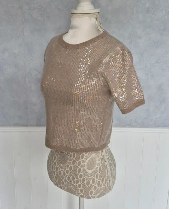 River Island River Island Beige Size 8 Iridescent Sequin Cropped Knit Top