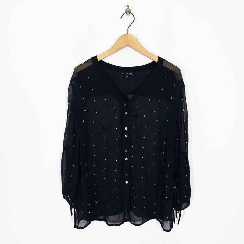 Phase Eight Phase Eight Coray Stud Blouse Size 14 Black Tie Bow Sleeve Grunge Black RRP £79