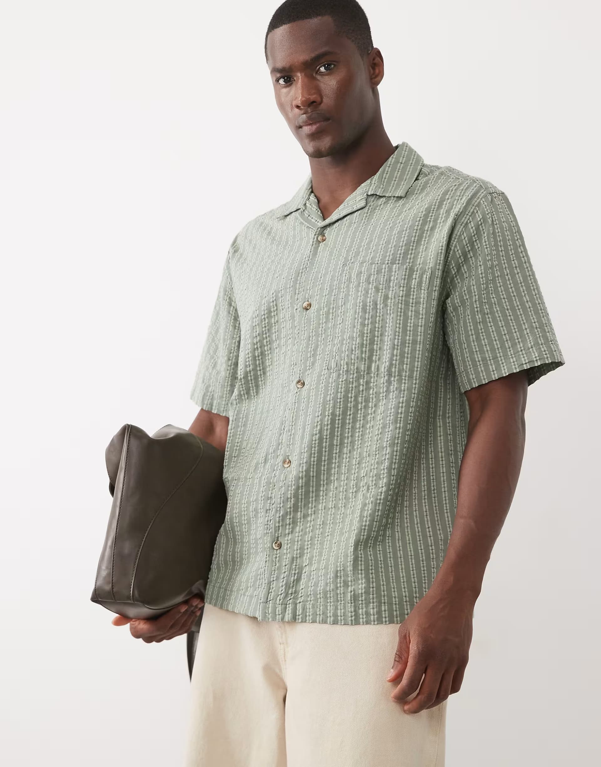 ASOS ASOS DESIGN relaxed seersucker stripe shirt in green