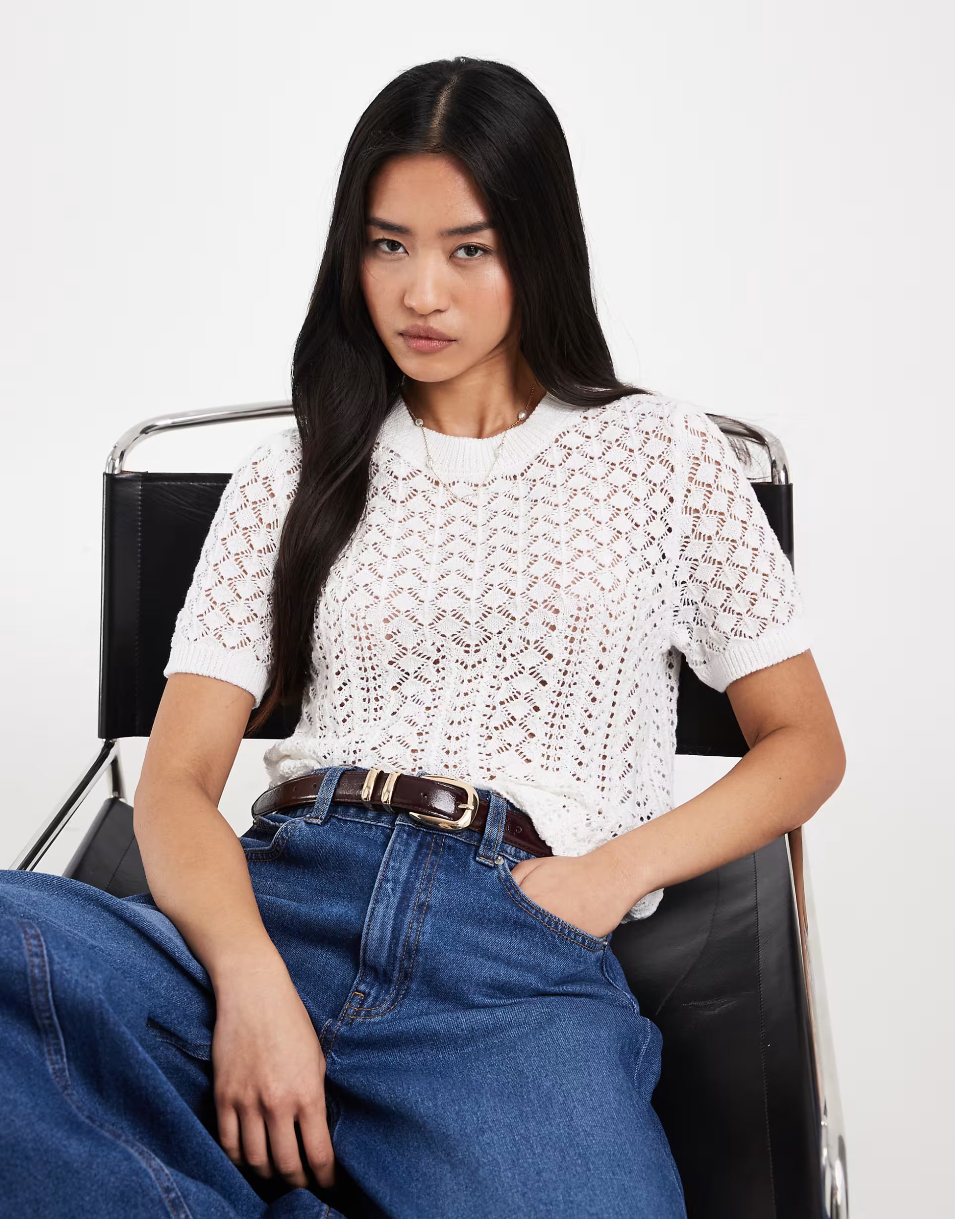 ASOS ONLY short sleeve crochet top in white - 1