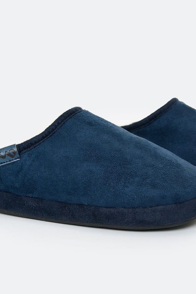 Threadbare Threadbare Men's Faux Suede Faux Fur Lined Mule Slippers in Navy - 2