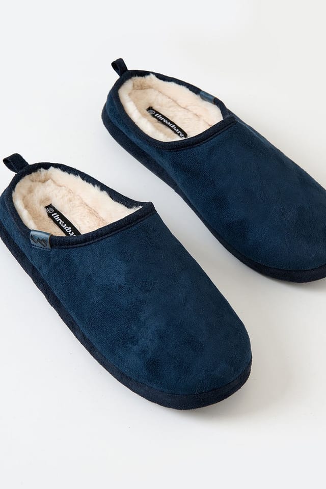 Threadbare Threadbare Men's Faux Suede Faux Fur Lined Mule Slippers in Navy - 3