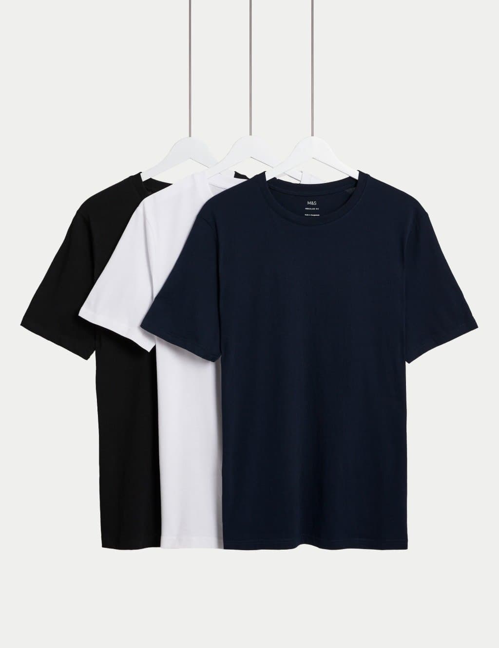 Marks & Spencer M&S 3 Pack Pure Cotton Crew Neck T-Shirts Navy Mix