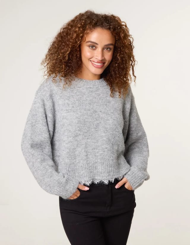 Blue Vanilla Lace Detailed Crew Neck Jumper - 2