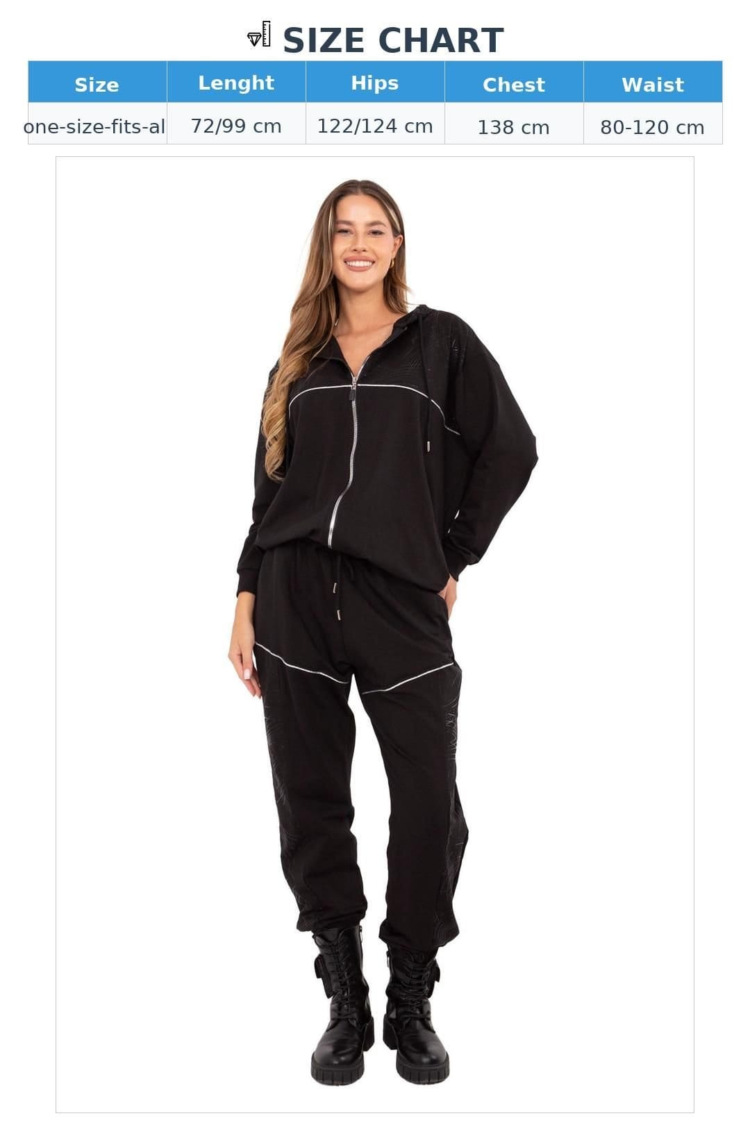 Love Lace Love Lace Women's Cotton Zip Hoodie Tracksuit Set with Tie Pants in Black - 4