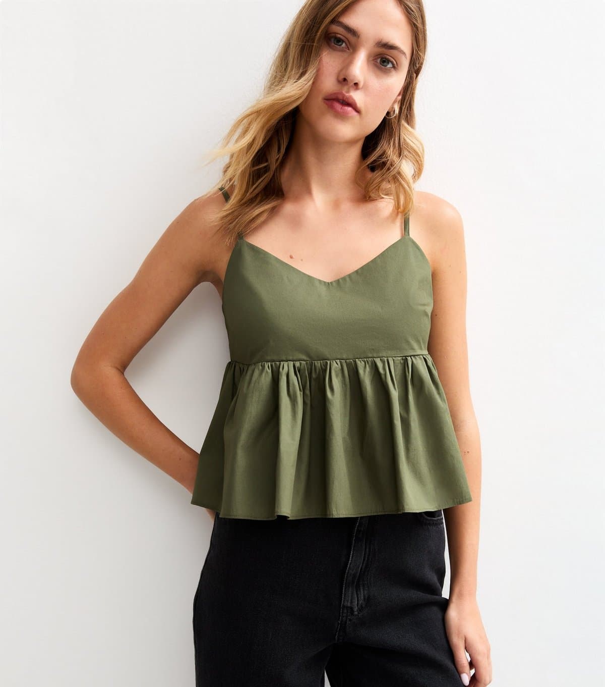 New Look New Look Green Strappy Peplum Hem Cami Top