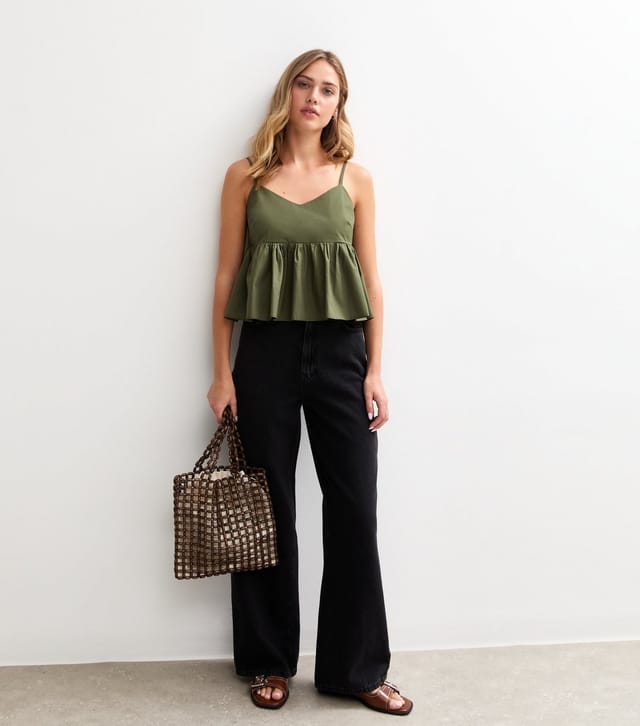New Look Women's Green Strappy Peplum Hem Cami Top New Look - 3