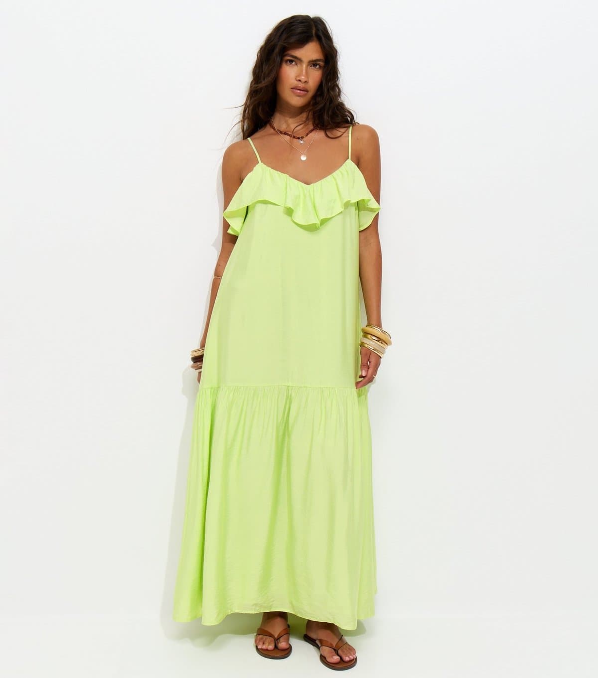 New Look Women's Light Green Ruffle Trim Cami Midi Dress New Look