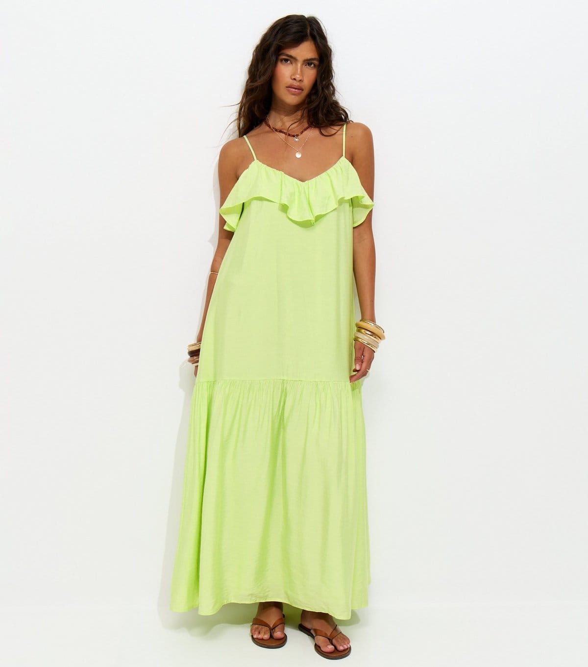 New Look Light Green Ruffle Trim Cami Midi Dress
