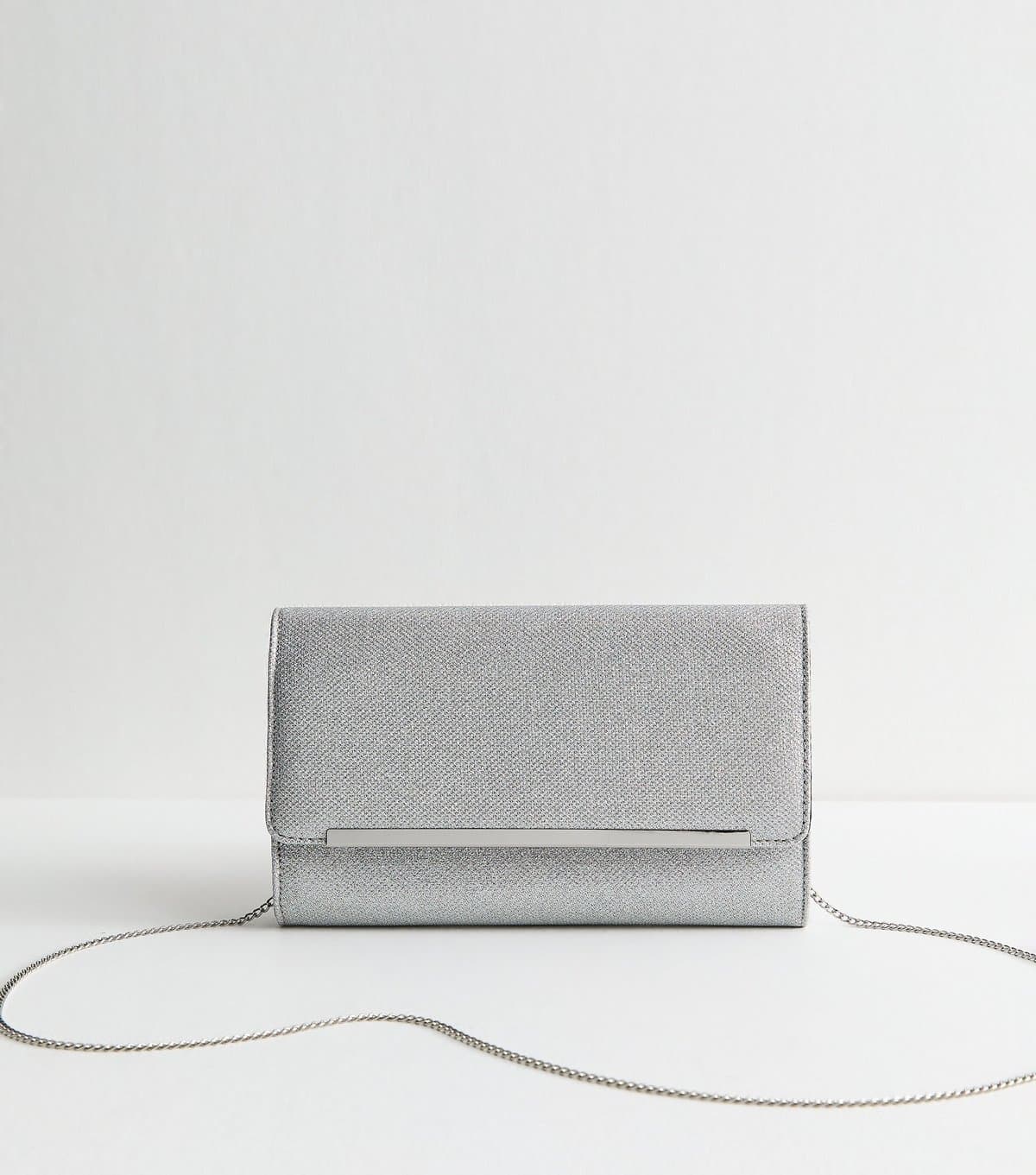 New Look New Look Silver Metallic Sparkly Texture Clutch