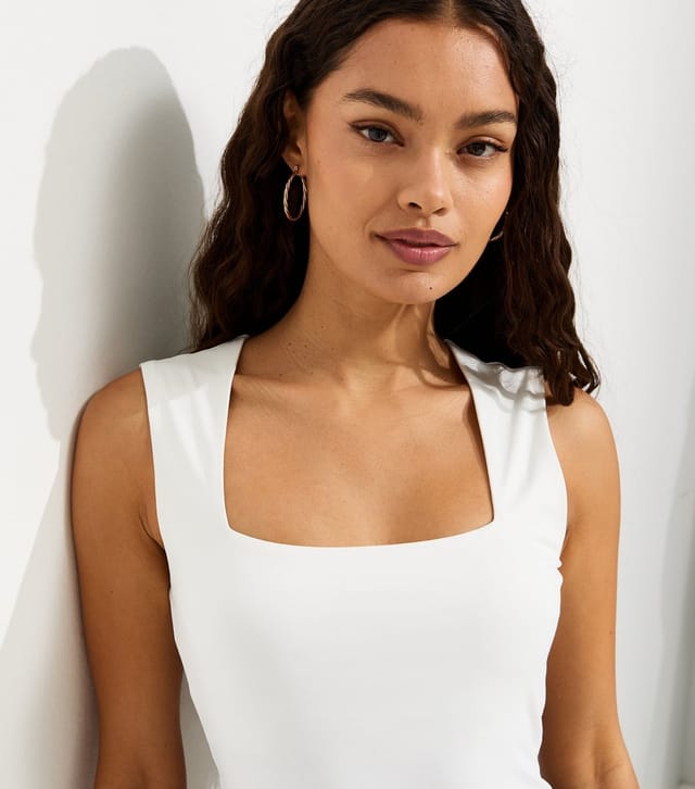 New Look Women's Petite White Square Neck Neck Sleeveless Bodysuit New Look - 3