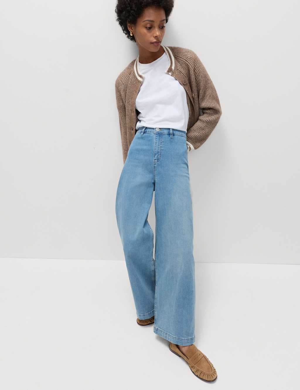Marks & Spencer M&S High Waisted Wide Leg Ankle Grazer Jeans Light Indigo