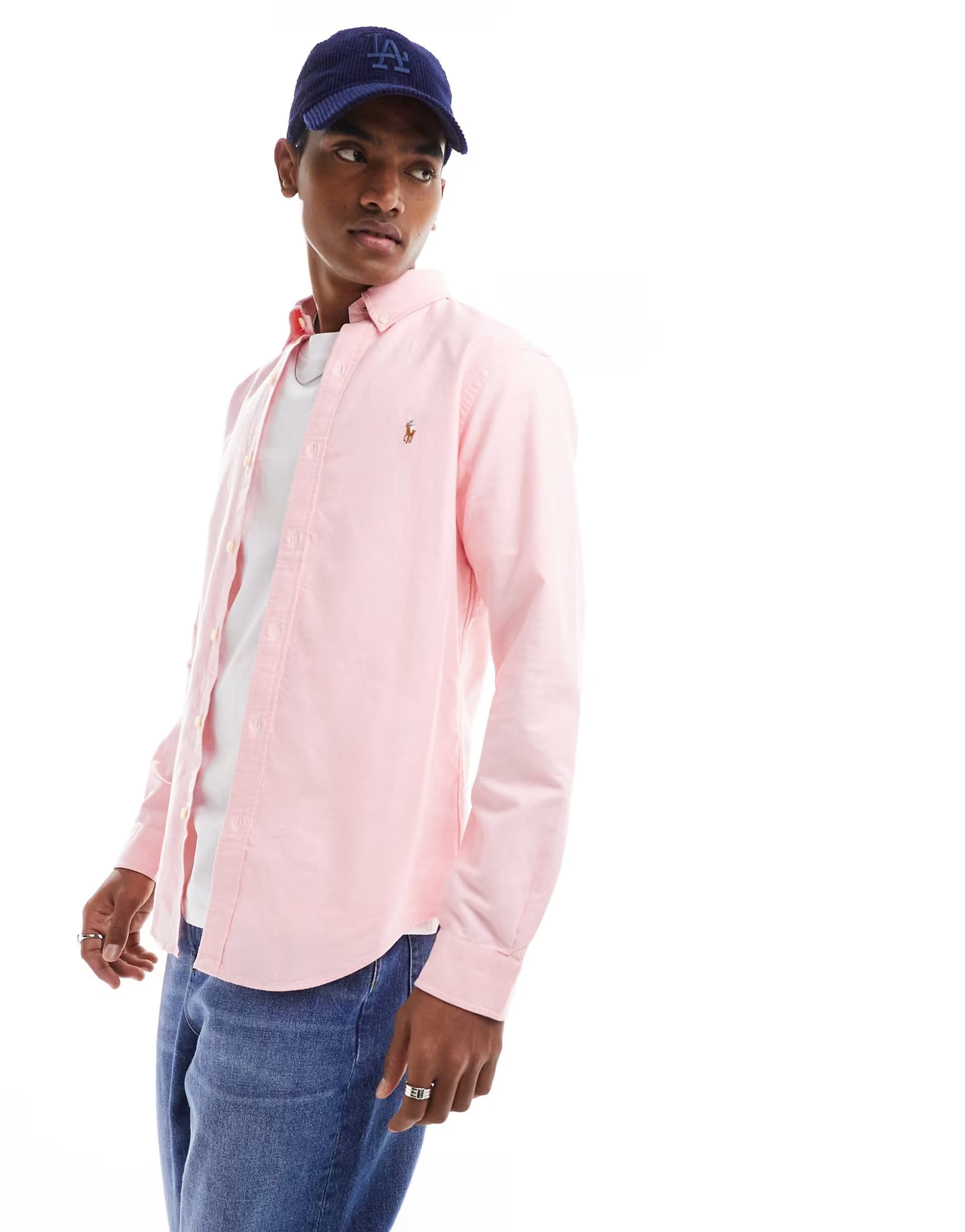 ASOS Polo Ralph Lauren player logo slim fit oxford shirt button-down in pink