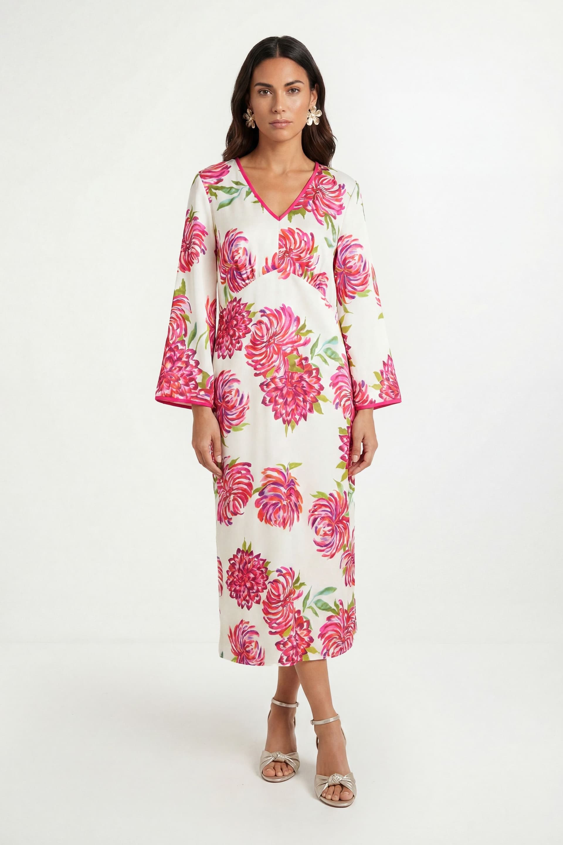 Wallis Wallis Women's Floral Satin Contrast Midi Dress in Ivory