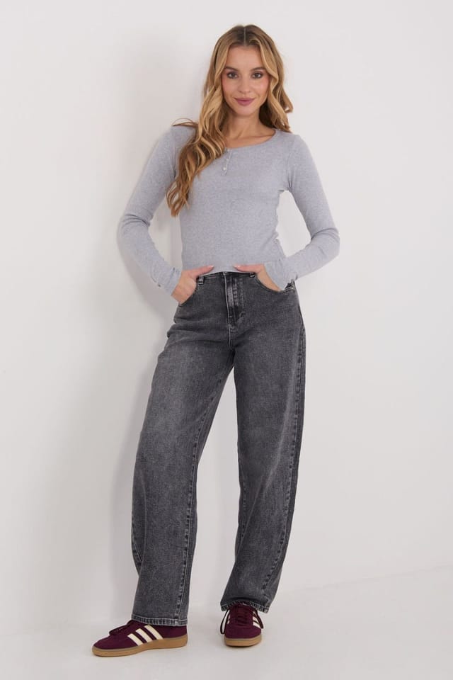 Love Lace Love Lace Women's Fitted Long Sleeve Cotton Button Blouse in Grey - 2