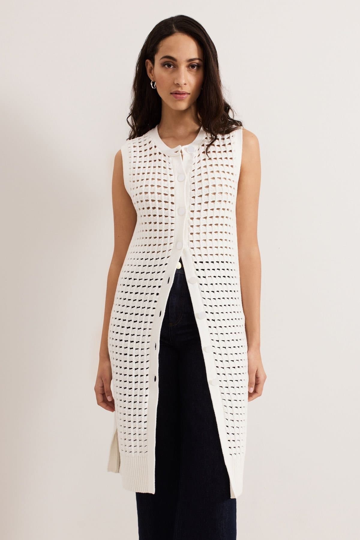 Phase Eight Phase Eight Women's Polly Crochet Longline Cardigan in Off-White