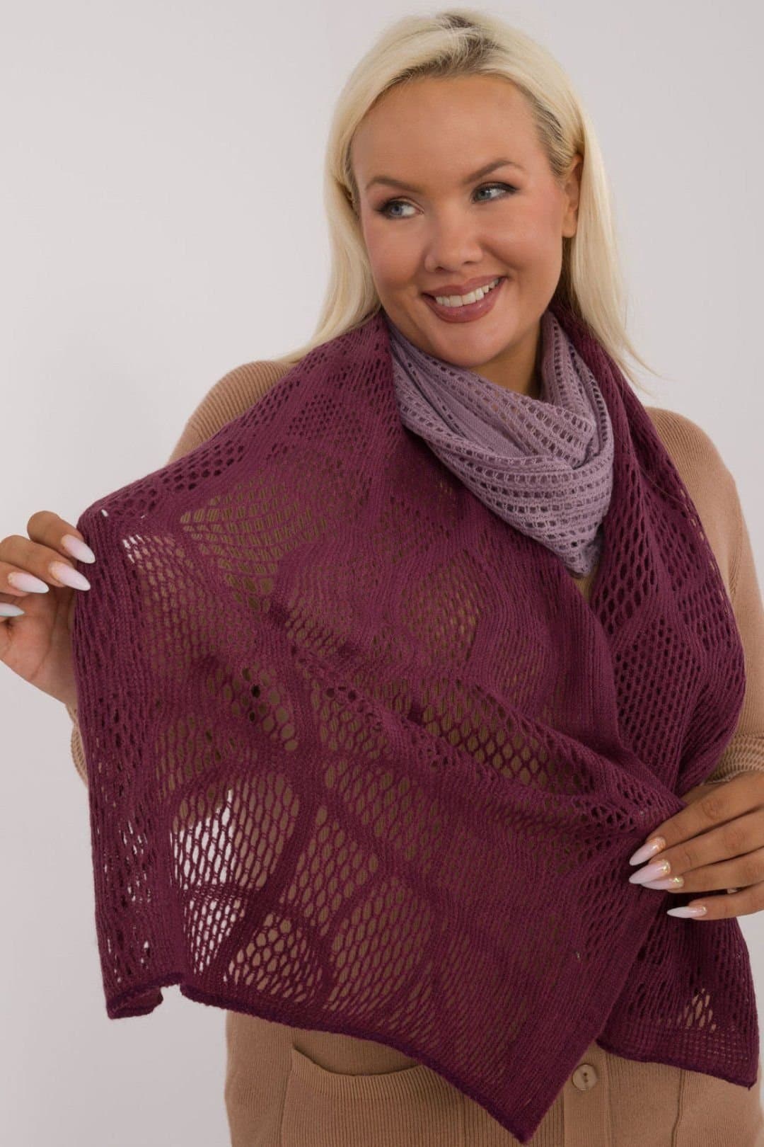 Love Lace Love Lace Women's Cotton Wool Openwork Long Scarf for Autumn Winter Wear in Violet