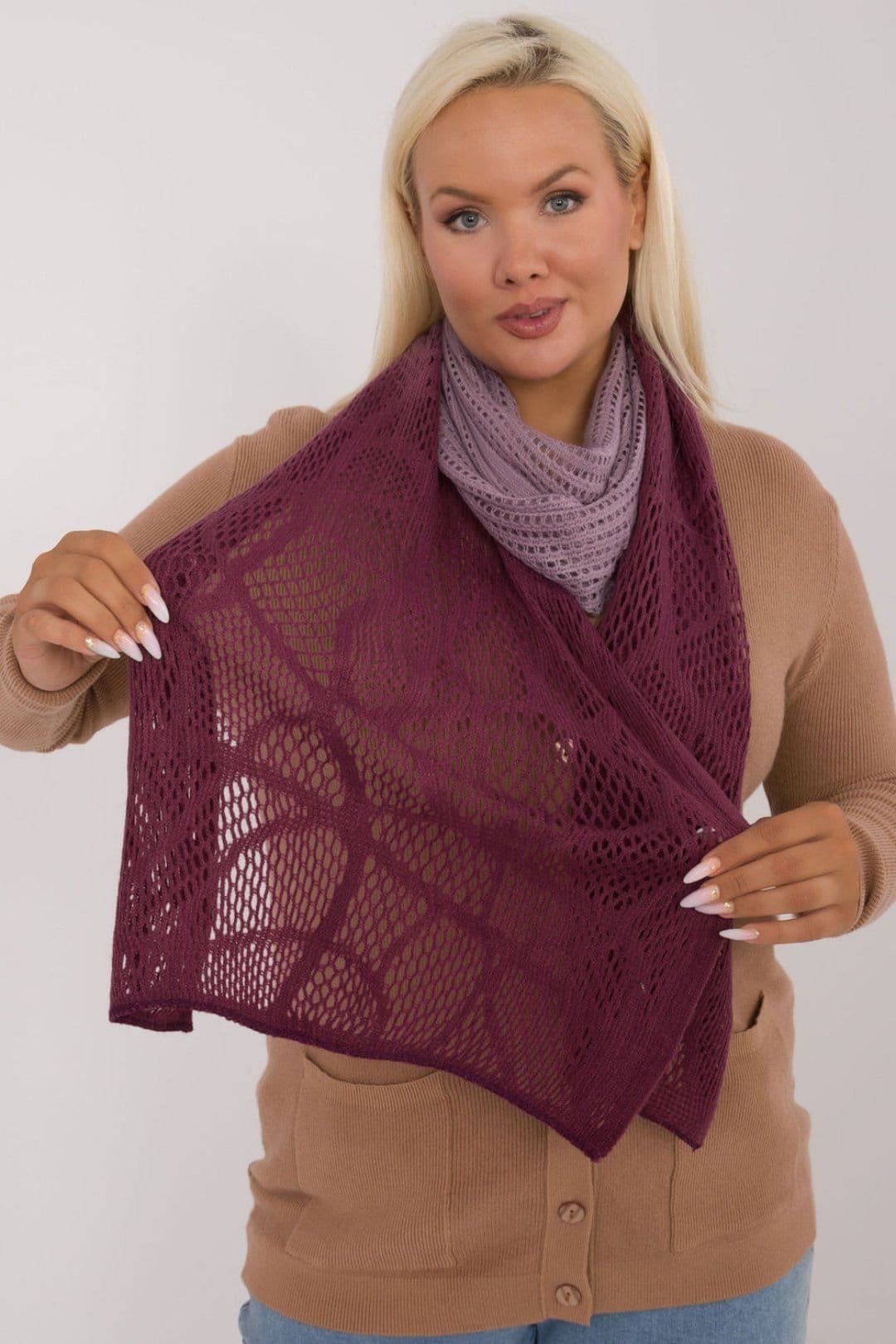 Love Lace Love Lace Women's Cotton Wool Openwork Long Scarf for Autumn Winter Wear in Violet - 4