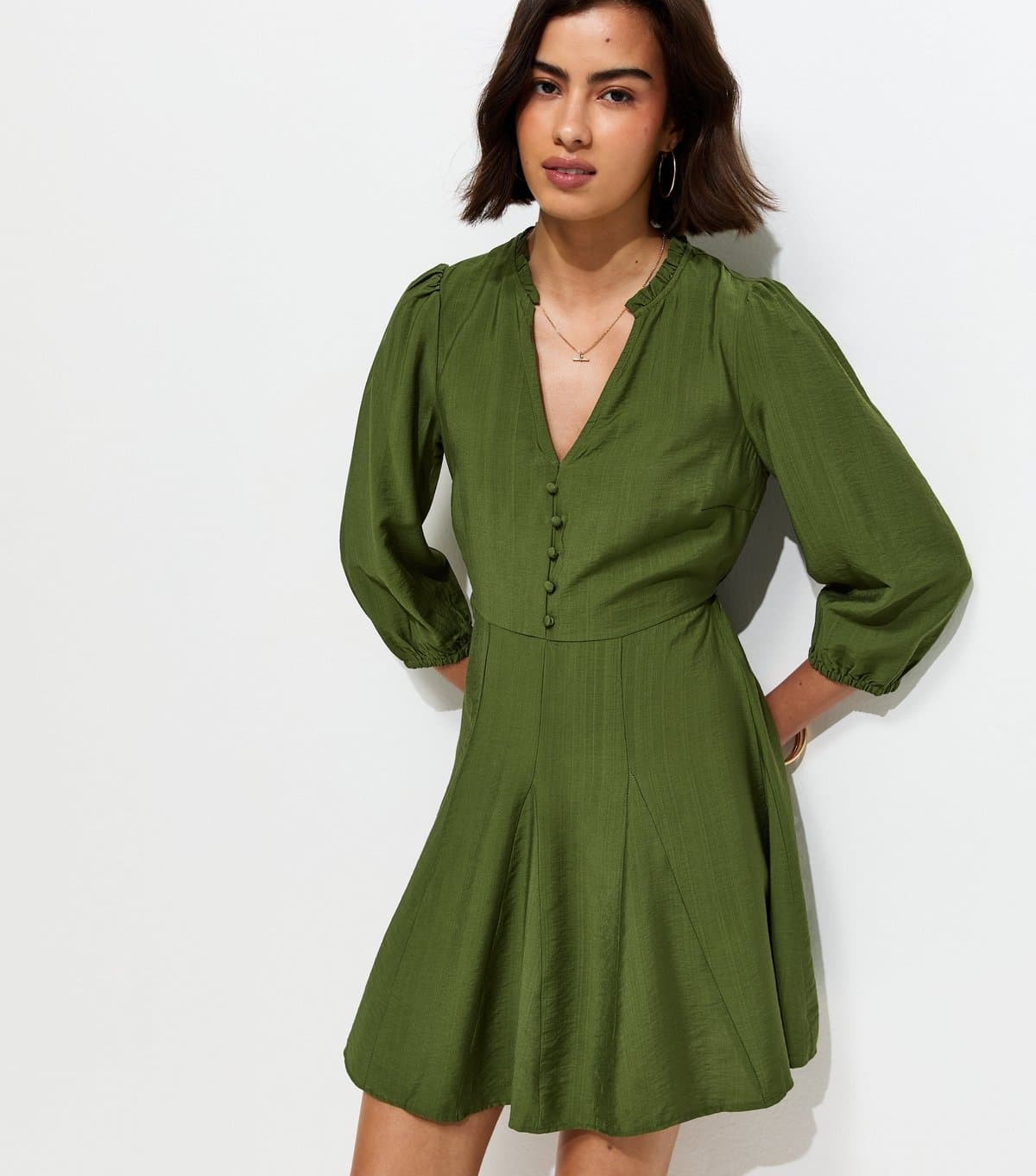 New Look Women's Khaki Godet Skirt Belted Mini Shirt Dress New Look