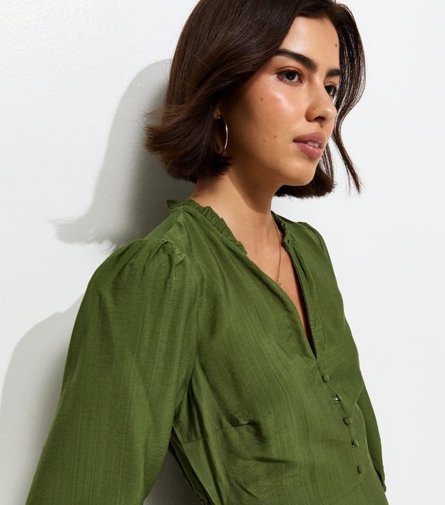 New Look Women's Khaki Godet Skirt Belted Mini Shirt Dress New Look - 3