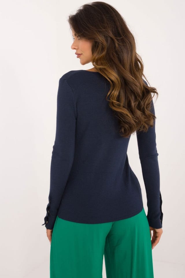 Love Lace Love Lace Women's V Neck Button Cuff Casual Viscose Blend Sweater in Navy - 3