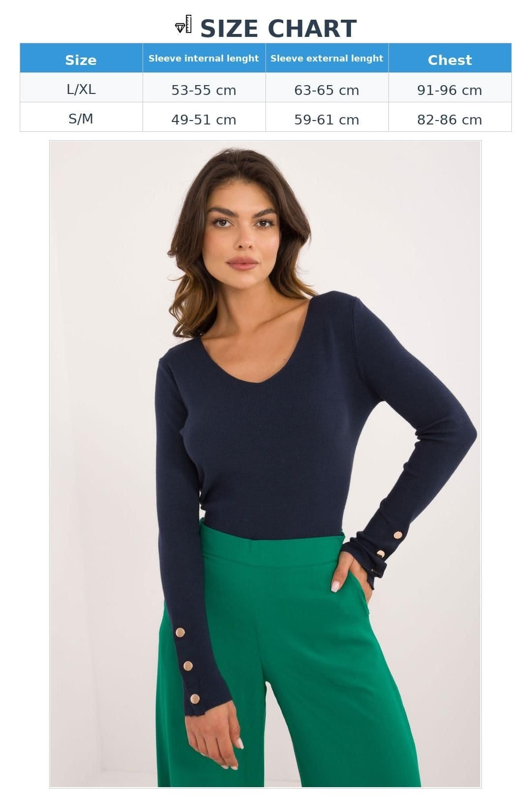 Love Lace Love Lace Women's V Neck Button Cuff Casual Viscose Blend Sweater in Navy - 4