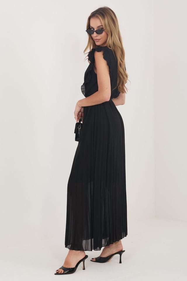 Love Lace Love Lace Women's Flared Wrap Midi Dress with Side Ruffles in Black - 3
