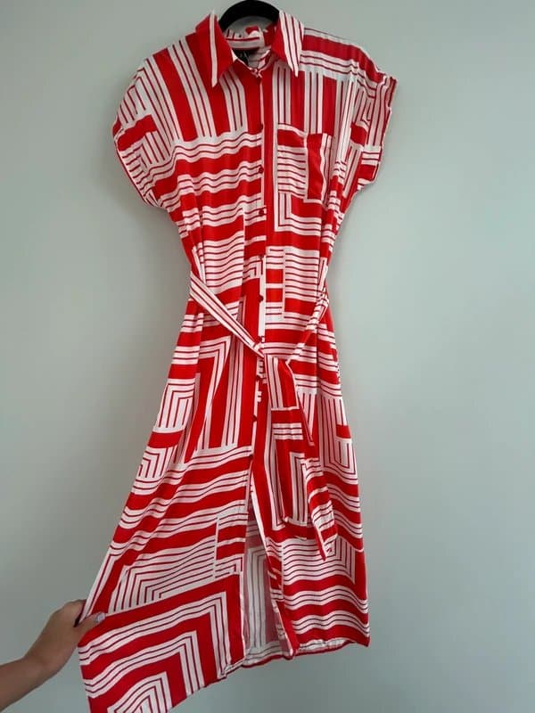 New Look New(Shop floor) New Look Red Stripe Short Sleeve Midi Shirt Dress UK 10 (RRP£33.99)