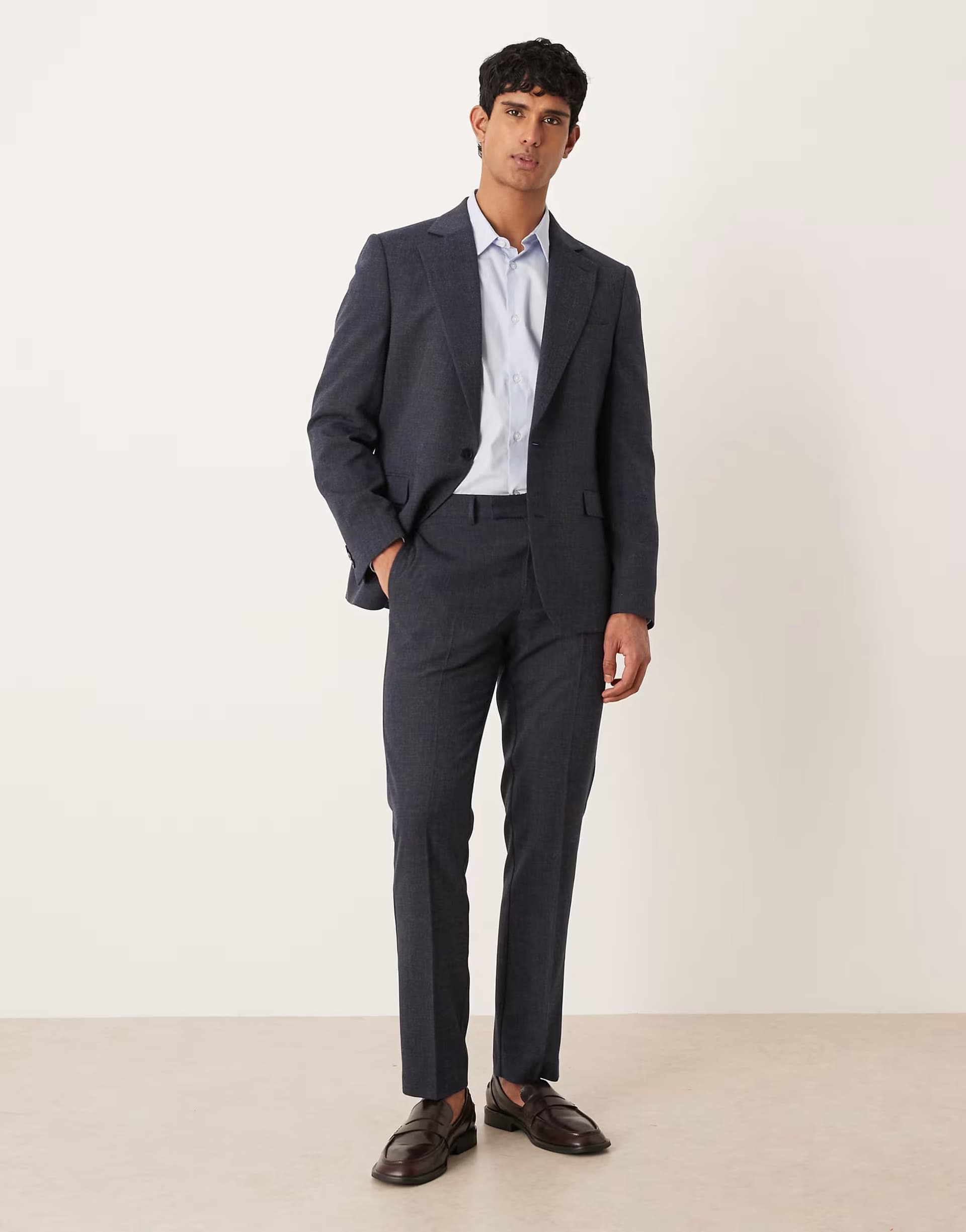 ASOS ASOS DESIGN slim suit trousers in navy subtle crosshatch