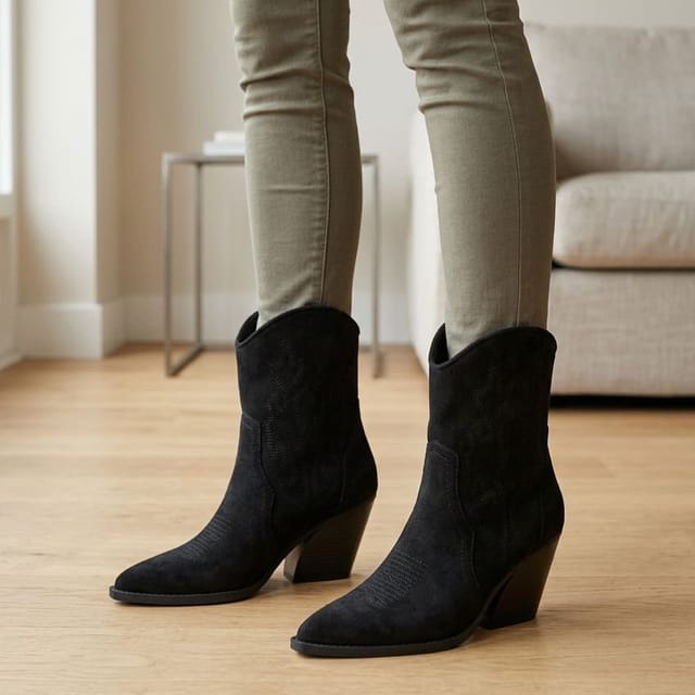 Truffle Collection Truffle Collection Women's Calf Boots Pointed Toe Zip Fastening Microfibre Block Heel Shoes in Black - 2