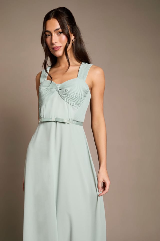 Coast Coast Women's Pleated Chiffon Tie Sleeve Bridesmaid Maxi Dress in Sage - 2