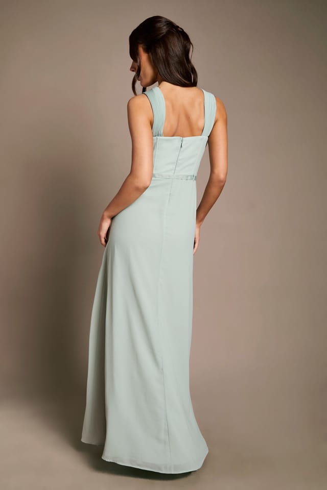 Coast Coast Women's Pleated Chiffon Tie Sleeve Bridesmaid Maxi Dress in Sage - 3