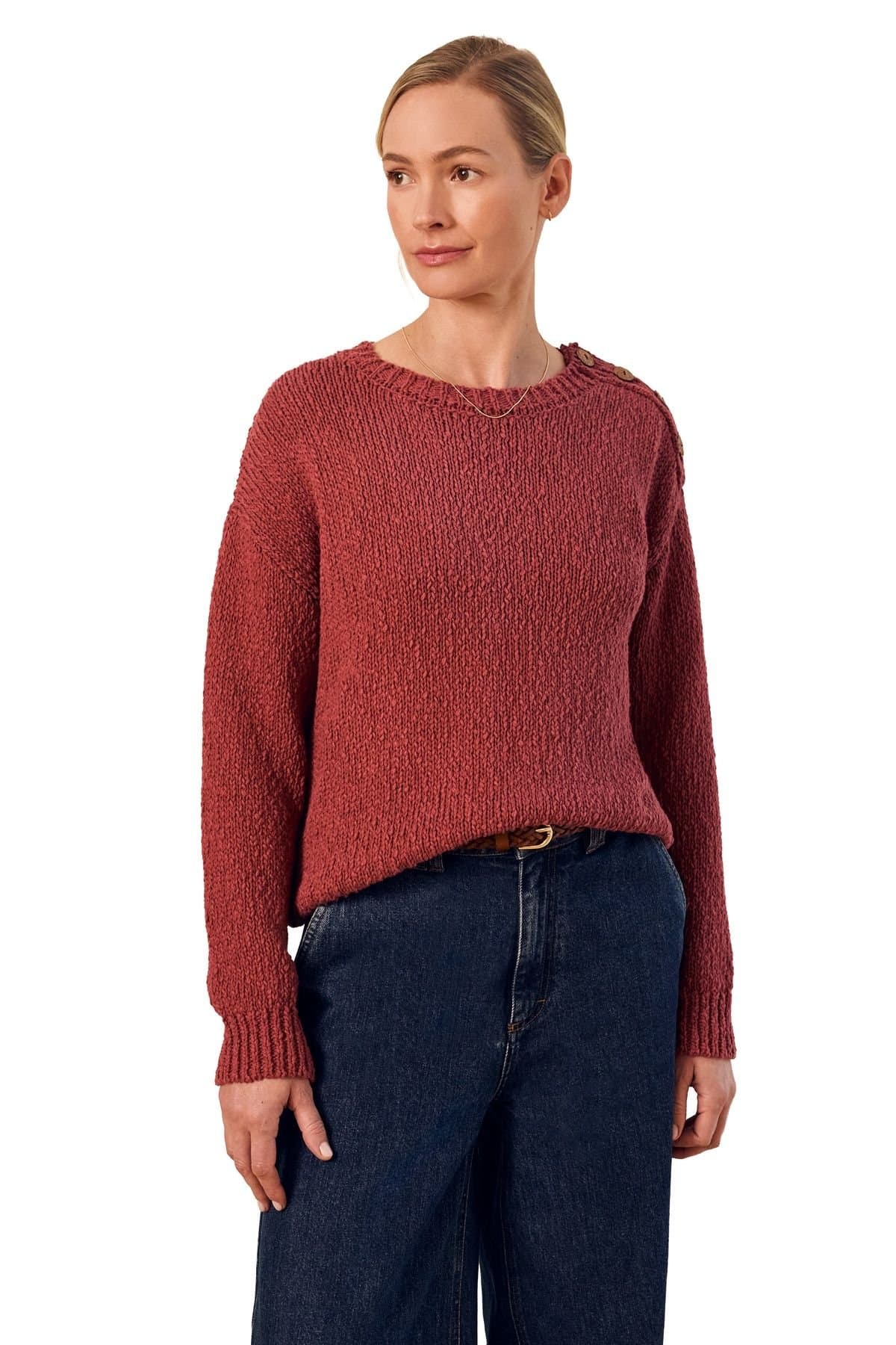 Celtic & Co Celtic & Co Women's Slub Knit Button Detail Sweater in Terracotta