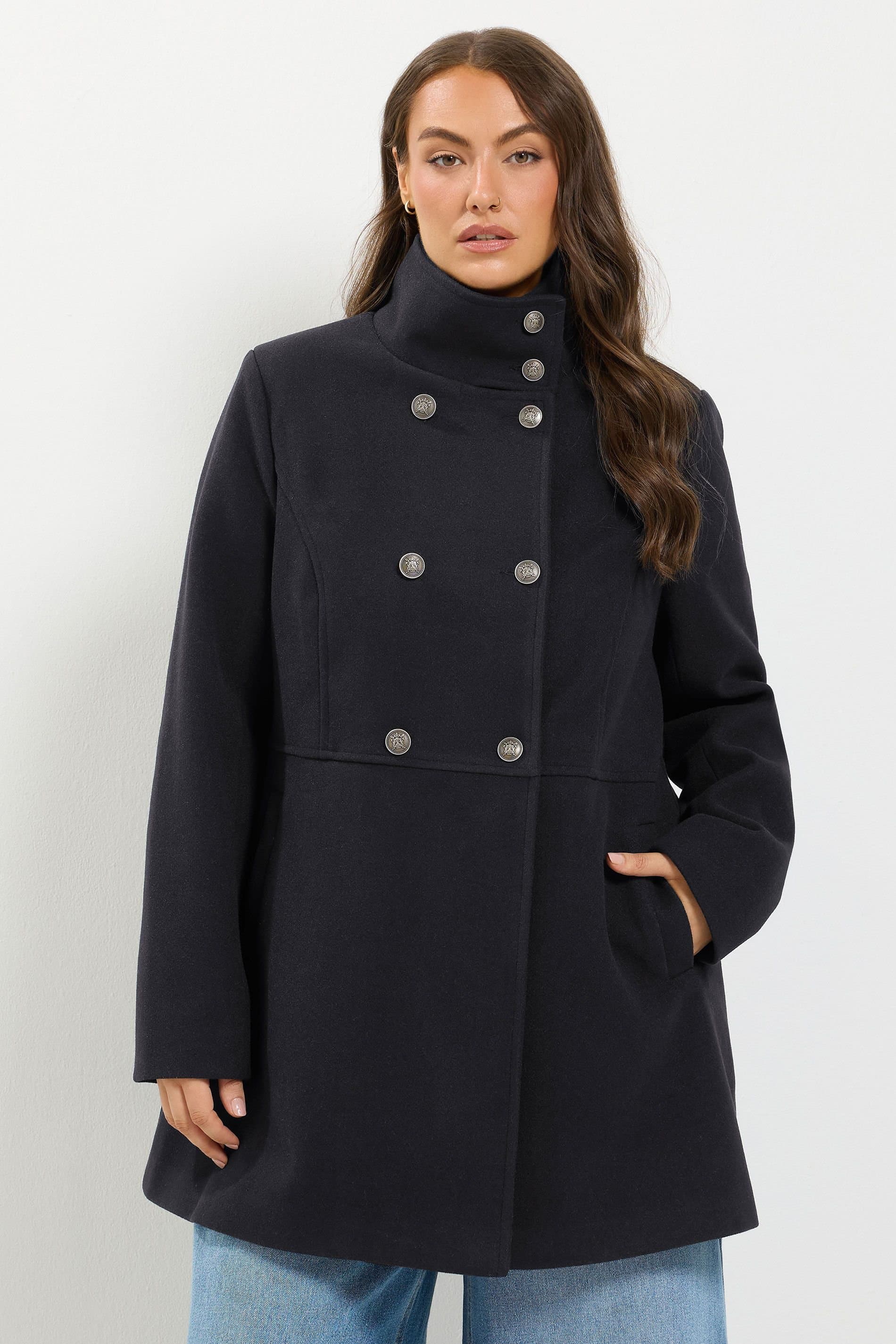 Yours Yours Women's High Neck Dolly Coat in Black