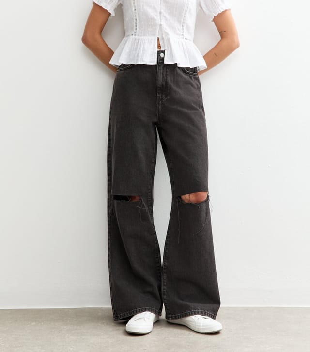 New Look Women's Black Ripped Knee Adalae Wide Leg Jeans New Look - 3