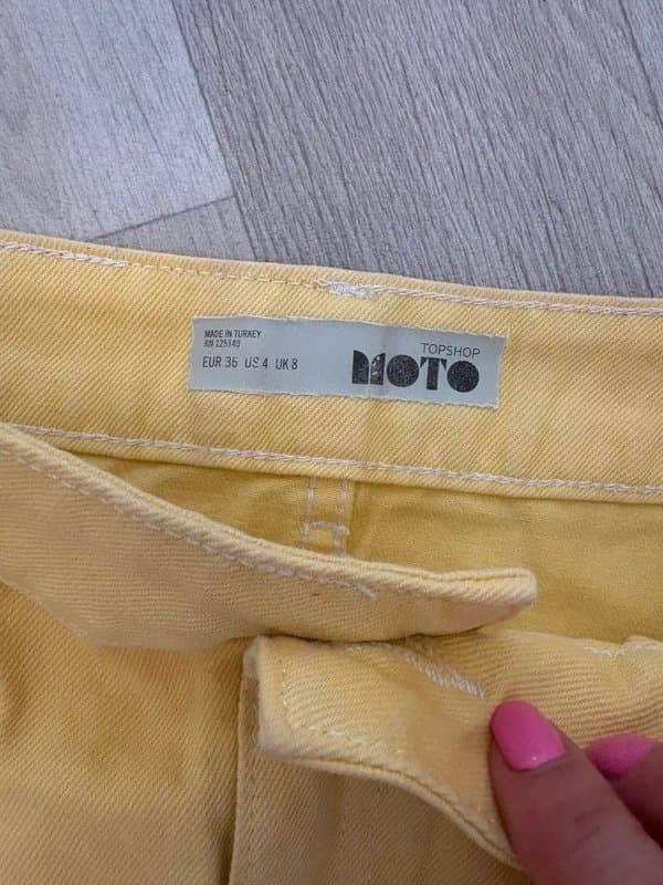 Topshop Topshop Moto Yellow Denim Mini Skirt UK 8 Frayed Hem Festival Y2K
