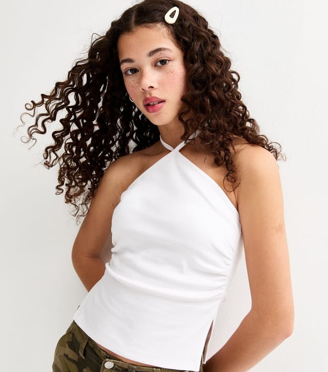 New Look Girls' White Halter Ruched Side Top New Look - 2