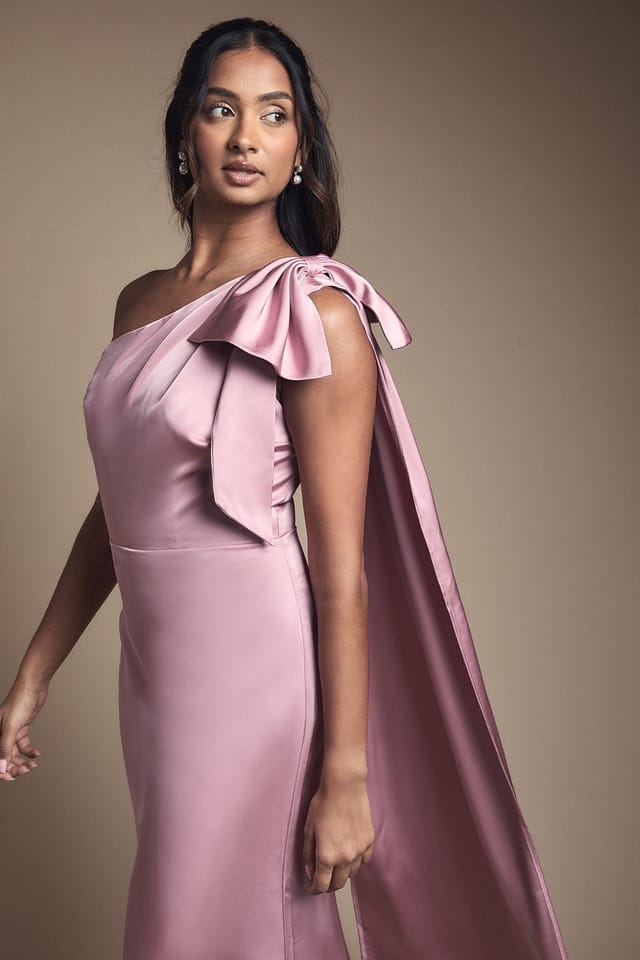 Coast Coast Women's Bow & Drape Detail One Shoulder Satin Bridesmaid Dress in Antique Rose - 2