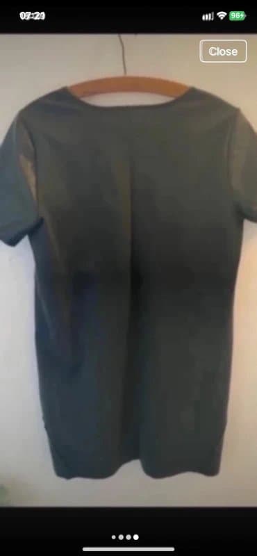 Zara zara khaki green v neck leather front shift dress sz l great condition