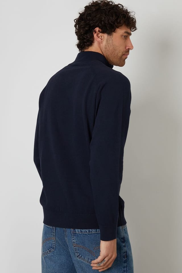 Threadbare Threadbare Men's Mock Tee Textured Knit Quarter Zip Jumper in Navy - 2