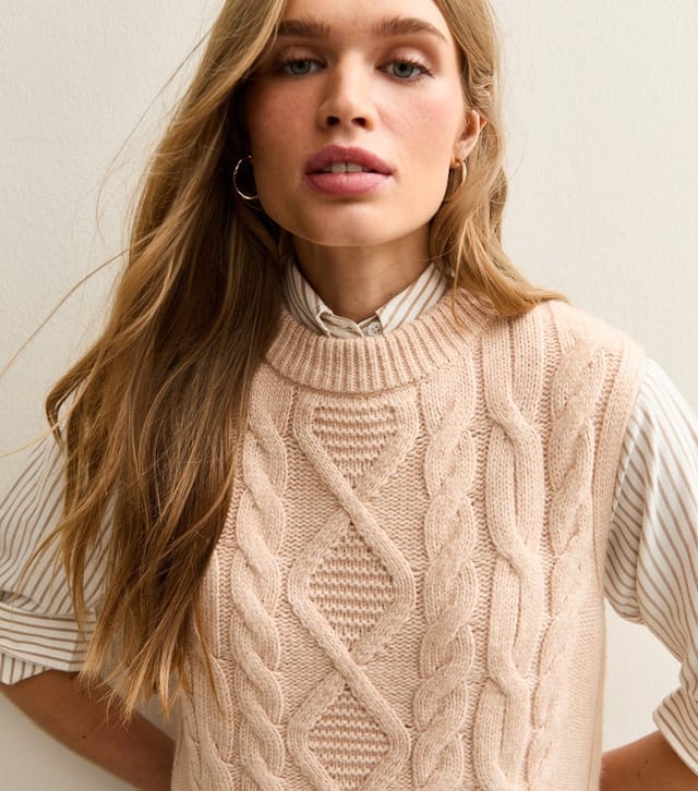 New Look Women's Camel Cable Knit Longline Tabard New Look - 2