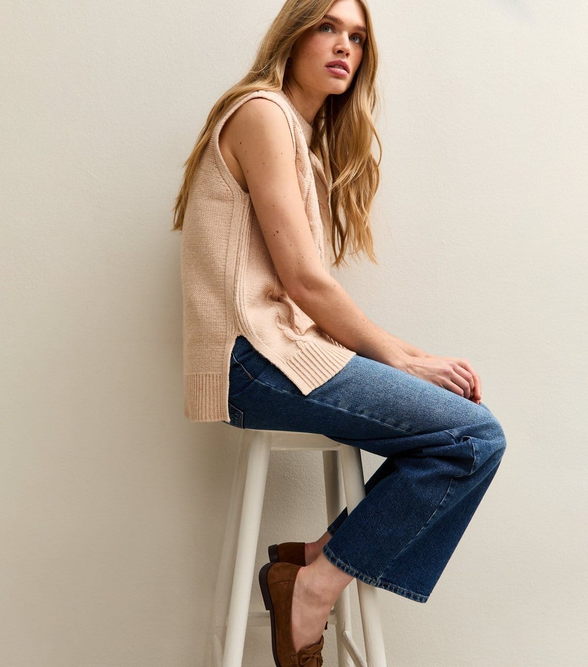 New Look Women's Camel Cable Knit Longline Tabard New Look - 4