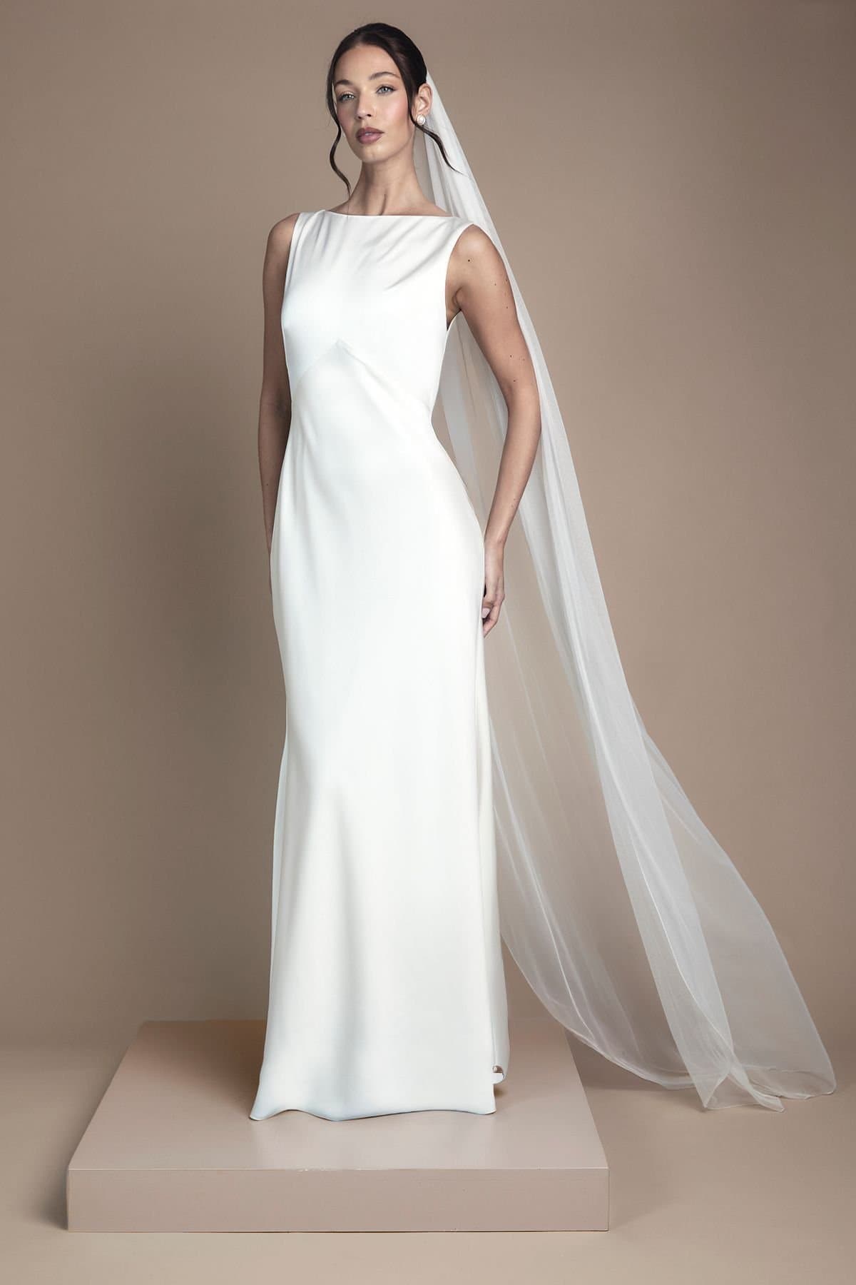 Coast Coast Women's Satin V Back Maxi Wedding Dress with Back Sash Detail in Ivory