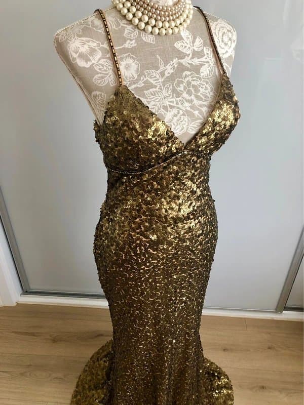 Vintage Dressing Vintage Y2K Liquid Gold Sequin Evening Dress